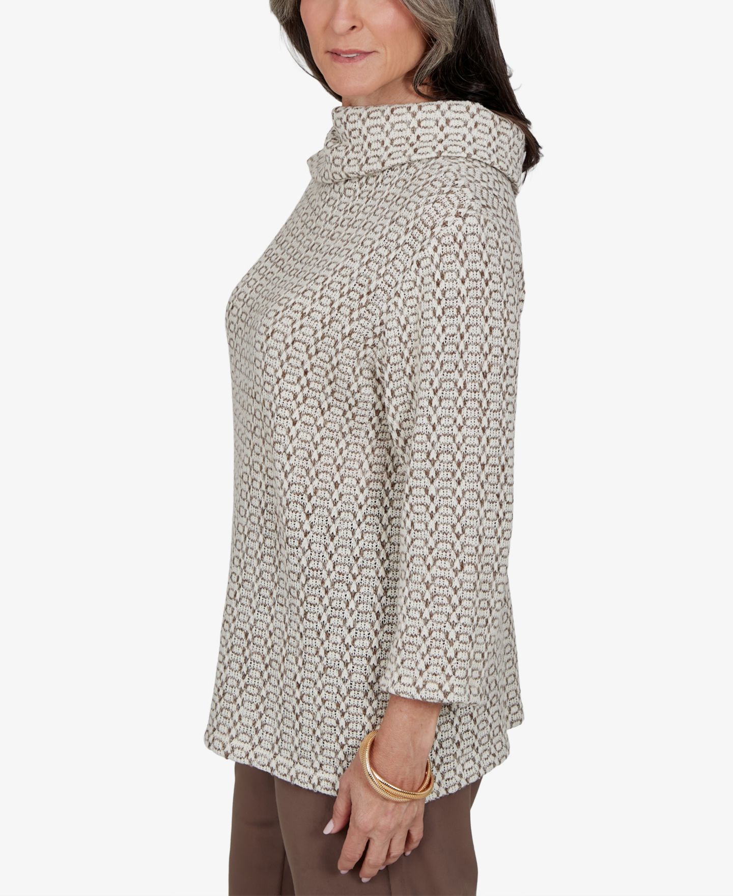Женская блузка Alfred Dunner Cowl Neck 3/4-Sleeve, цвет: Коричневый разноцветный — фото 3