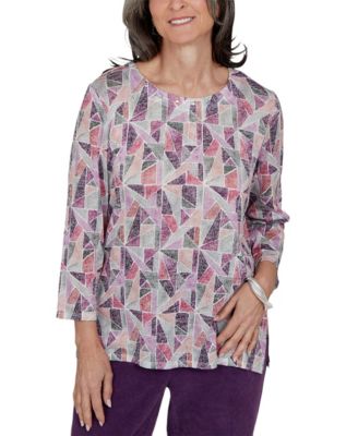 Women's Knit 3/4-Sleeve Geometric Blouse
