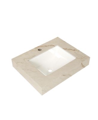 24 Inch Cream Gold Vein Sintered Stone Vanity Top with Undermount Ceramic Basin 1 Pre Drilled Faucet Hole No Cabinet No Faucet No Sink Cover