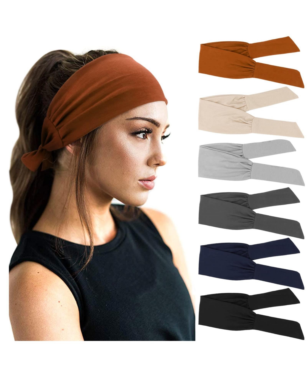 peneyon Adjustable Knotted Non-Slip Hair Bands, 6-Piece Set - O: solid color