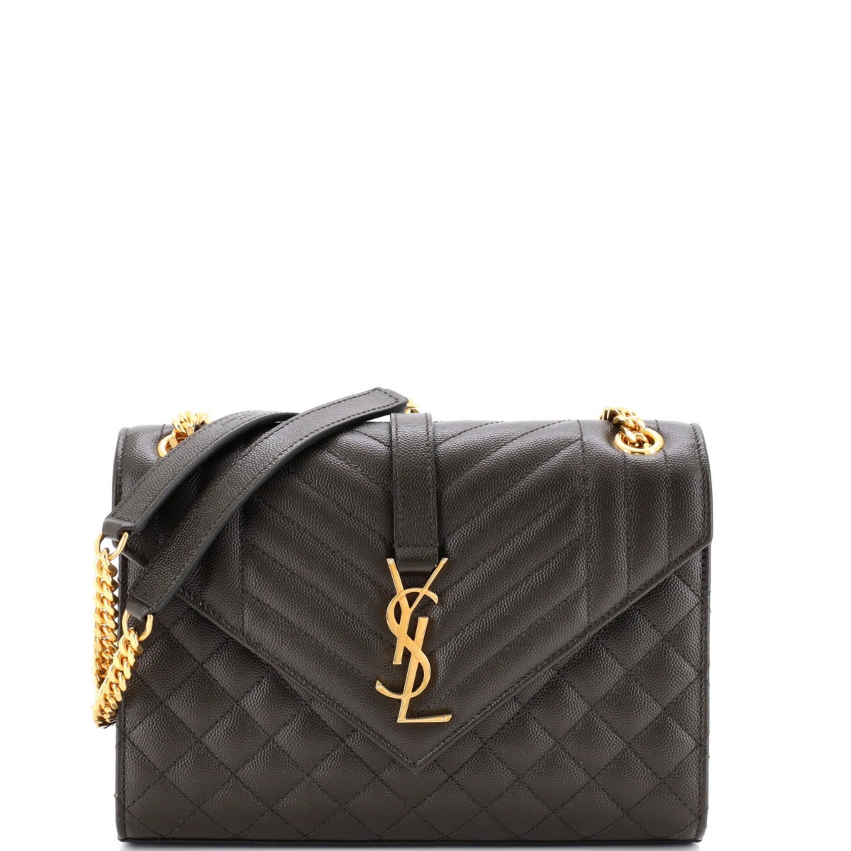 Pre-Owned Saint Laurent Medium Classic Monogram Envelope Satchel Mixed Matelasse Leather - Black