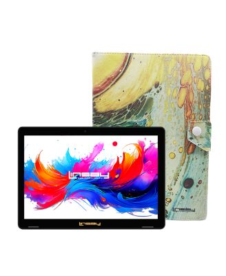 10.1" Octa Core 256GB Storage Android 15 Tablet with Brown Leather Case