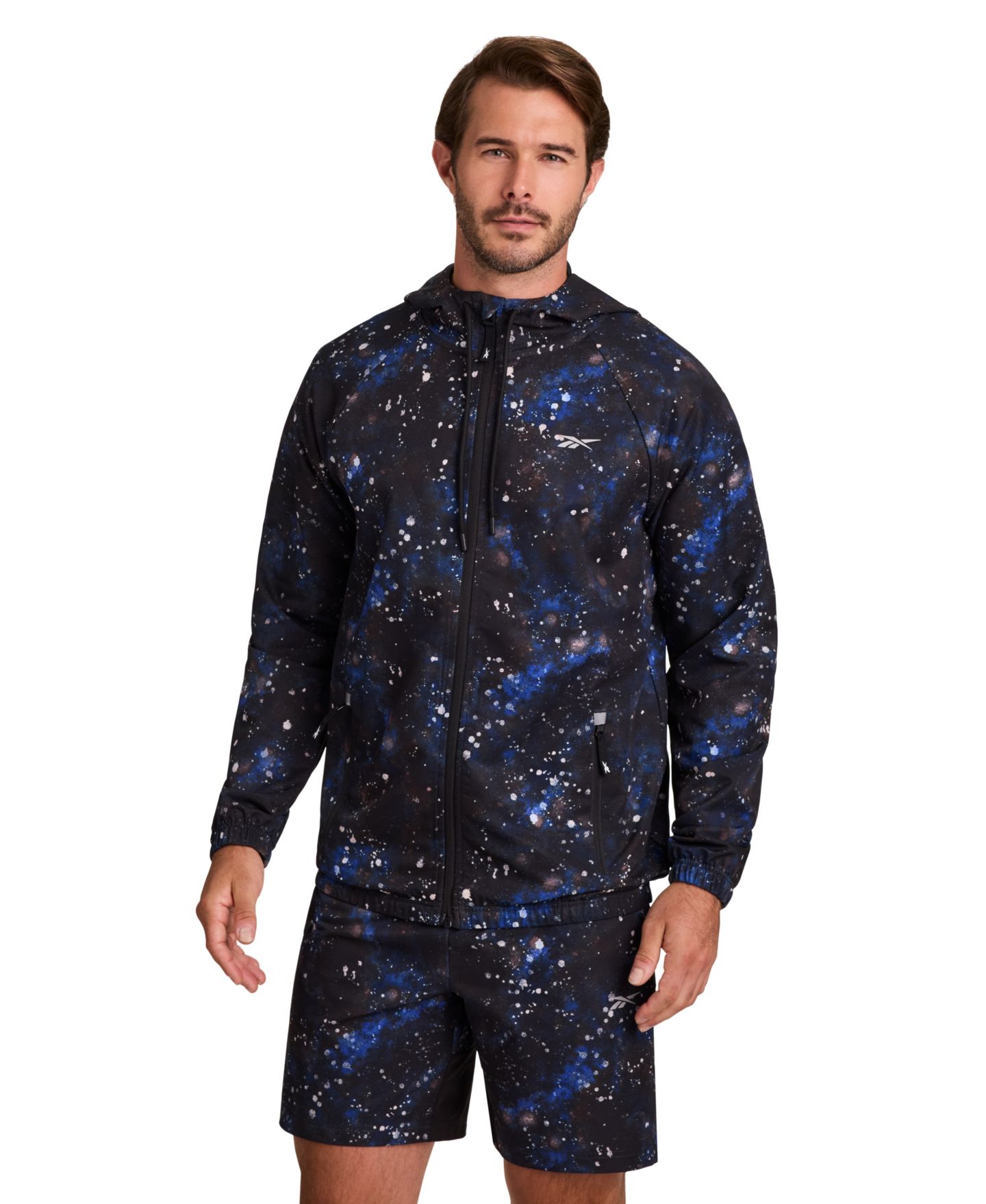 Мужская куртка Reebok Speedwick Full-Zip Hooded Water-Resistant Running, цвет: Синий разноцветный — фото 1