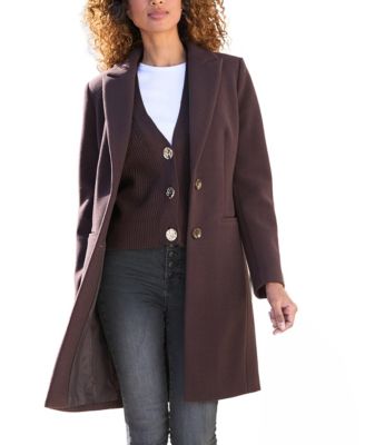 Women's Long Button-Up Notch-Lapel Lined Coat