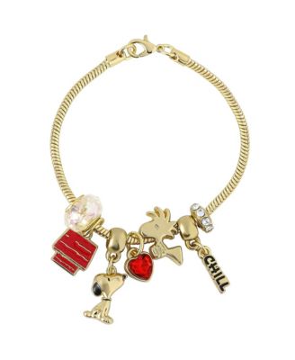 Women's Snoopy and Woodstock Crystal Charm Bracelet, 7"