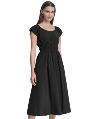 Women's Puff Sleeve Tiered Midi Dress