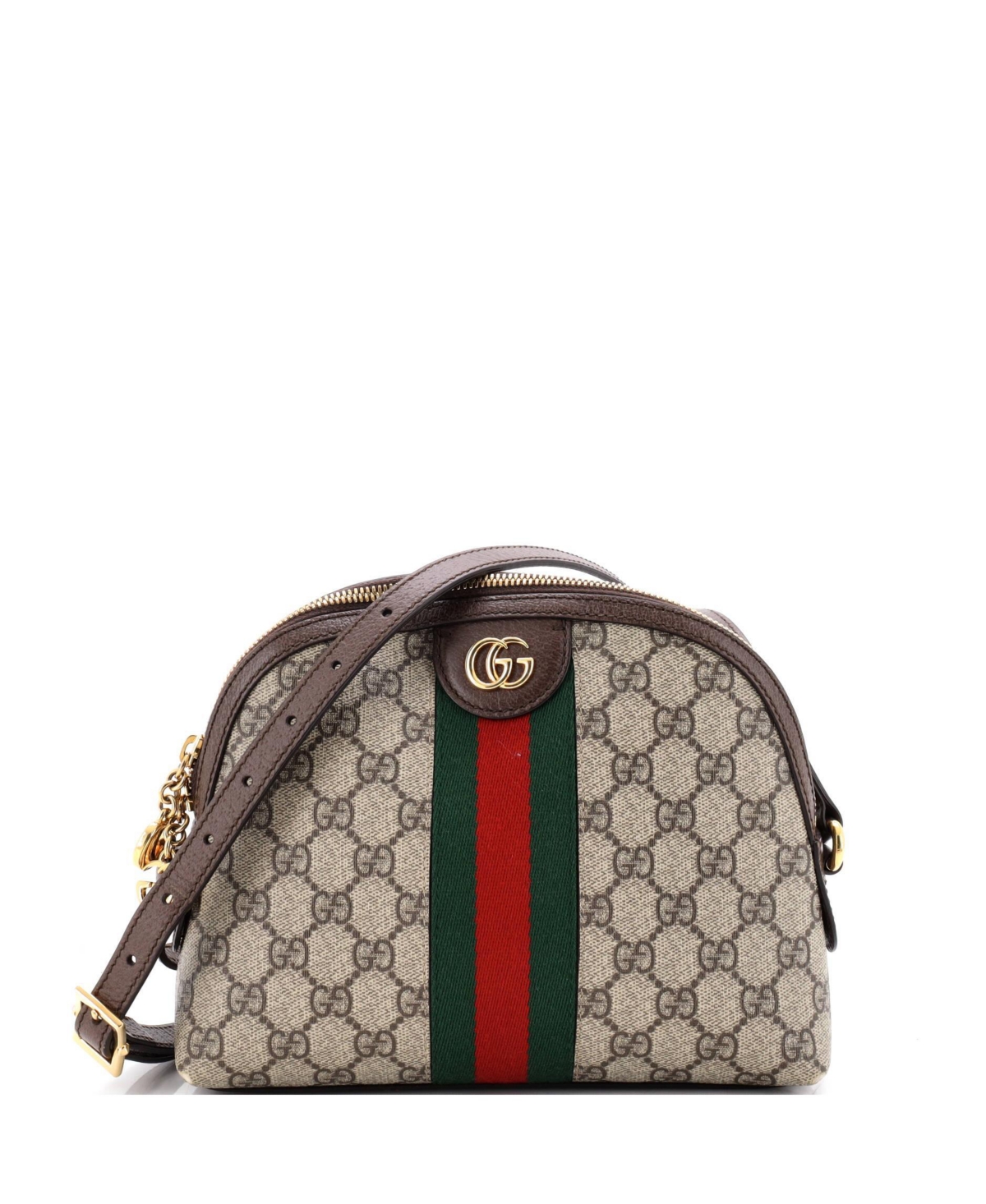 Pre-Owned Gucci Small Ophidia Dome Shoulder Bag Gg Coated Canvas - Brown