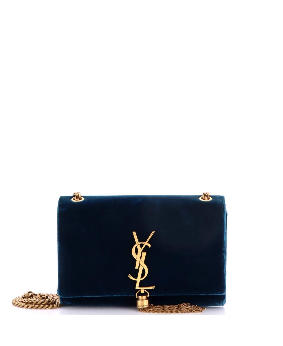 Pre-Owned Saint Laurent Small Classic Monogram Tassel Crossbody Bag Velvet - Blue