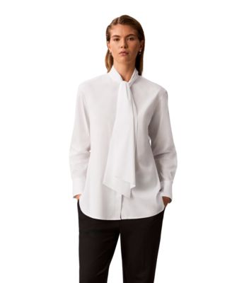 Women's Button-Down Long-Sleeve Tie-Neck Blouse