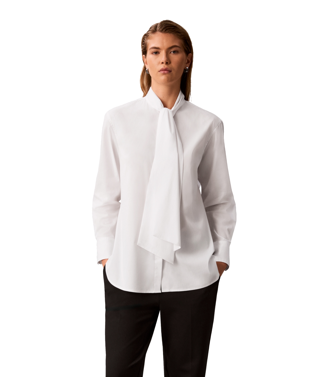 Calvin Klein Women's Button-Down Long-Sleeve Tie-Neck Blouse
