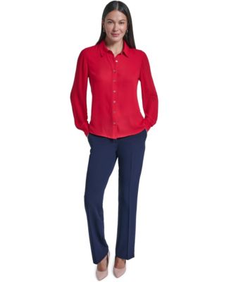 Women's Pleated-Sleeve Blouse