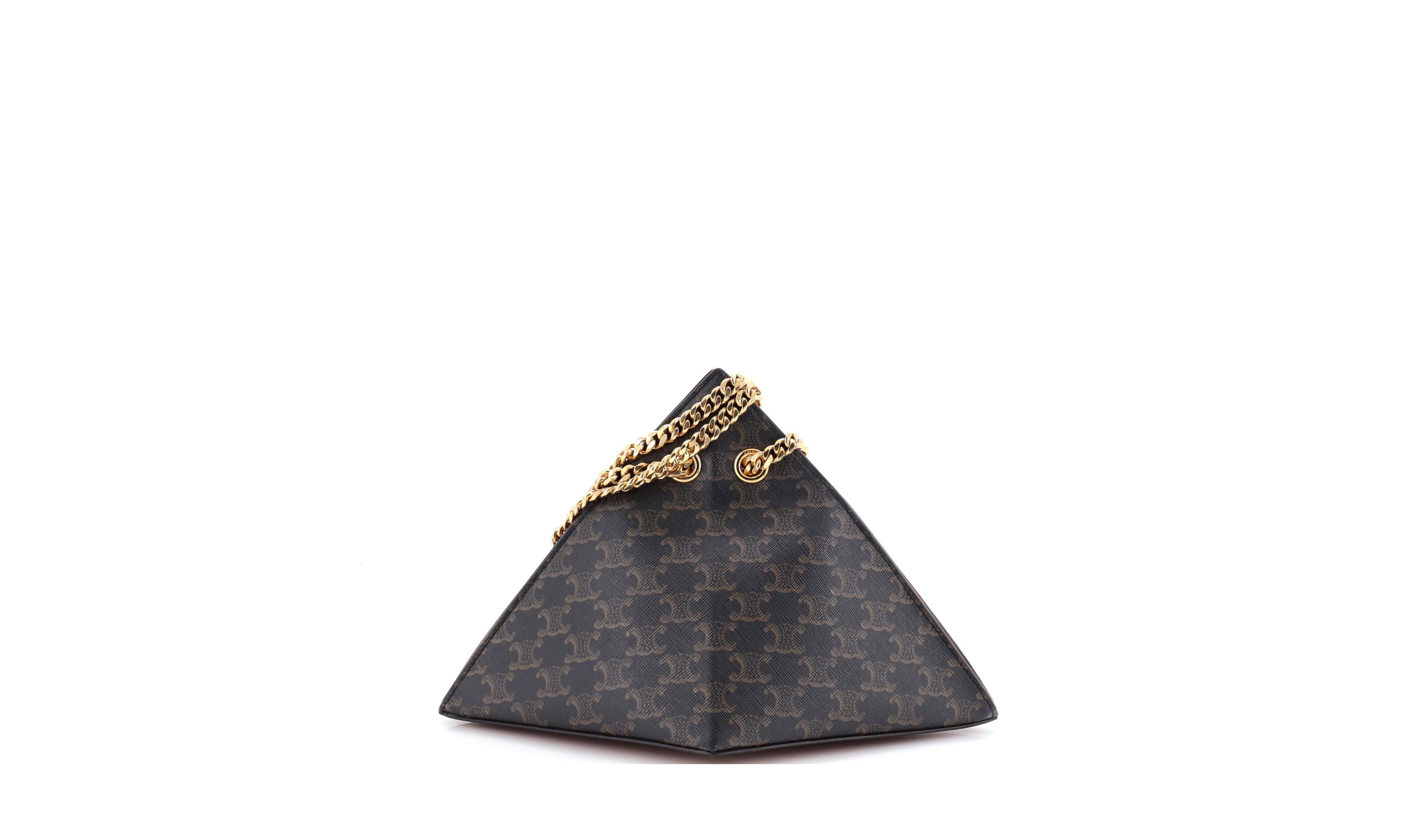 Pre-Owned Celine Pyramid Chain Shoulder Bag Triomphe Coated Canvas