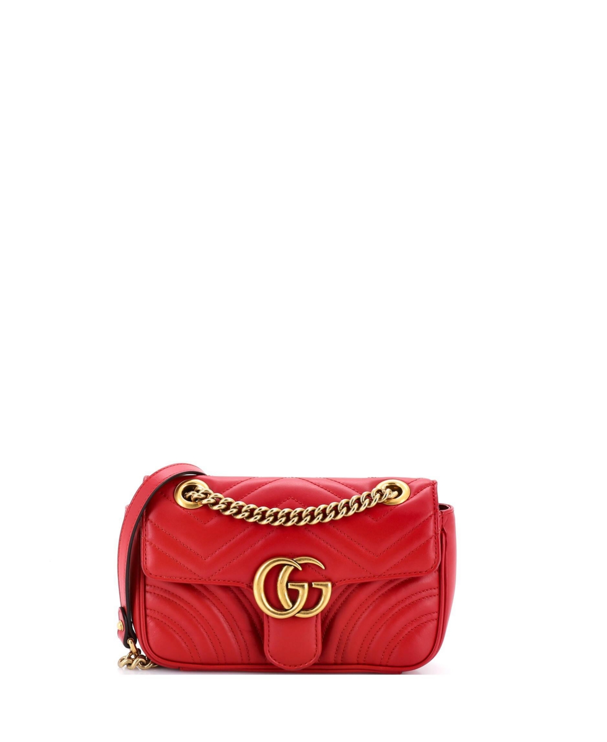 Pre-Owned Gucci Mini Gg Marmont Flap Bag Matelasse Leather - Red