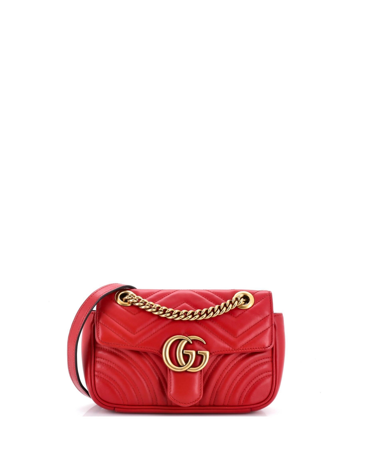Pre-Owned Gucci Mini Gg Marmont Flap Bag Matelasse Leather - Red