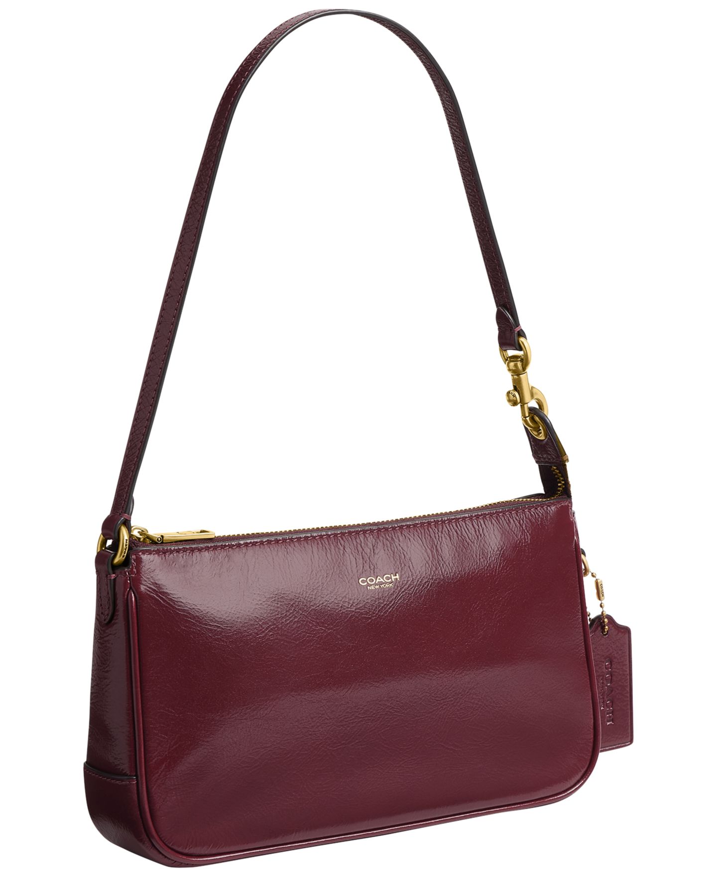 Женская сумка COACH Plaza Small Glazed Leather Shoulder Handbag, цвет: Латунный / Тёмный вишнёвый — фото 2