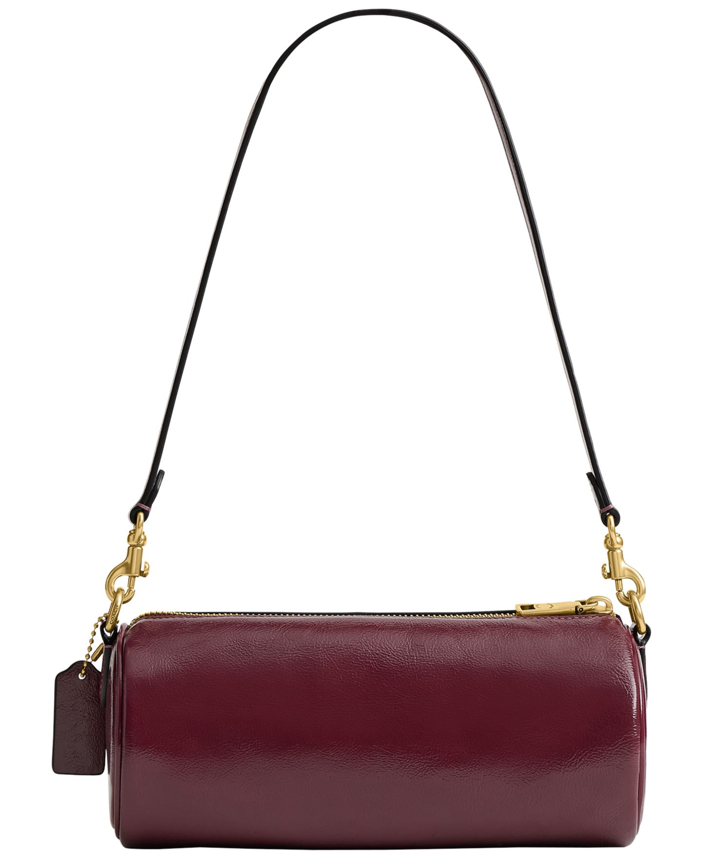 Женская сумка COACH Barrel Small Glazed Leather Slim Shoulder, цвет: Латунный / Тёмный вишнёвый — фото 2