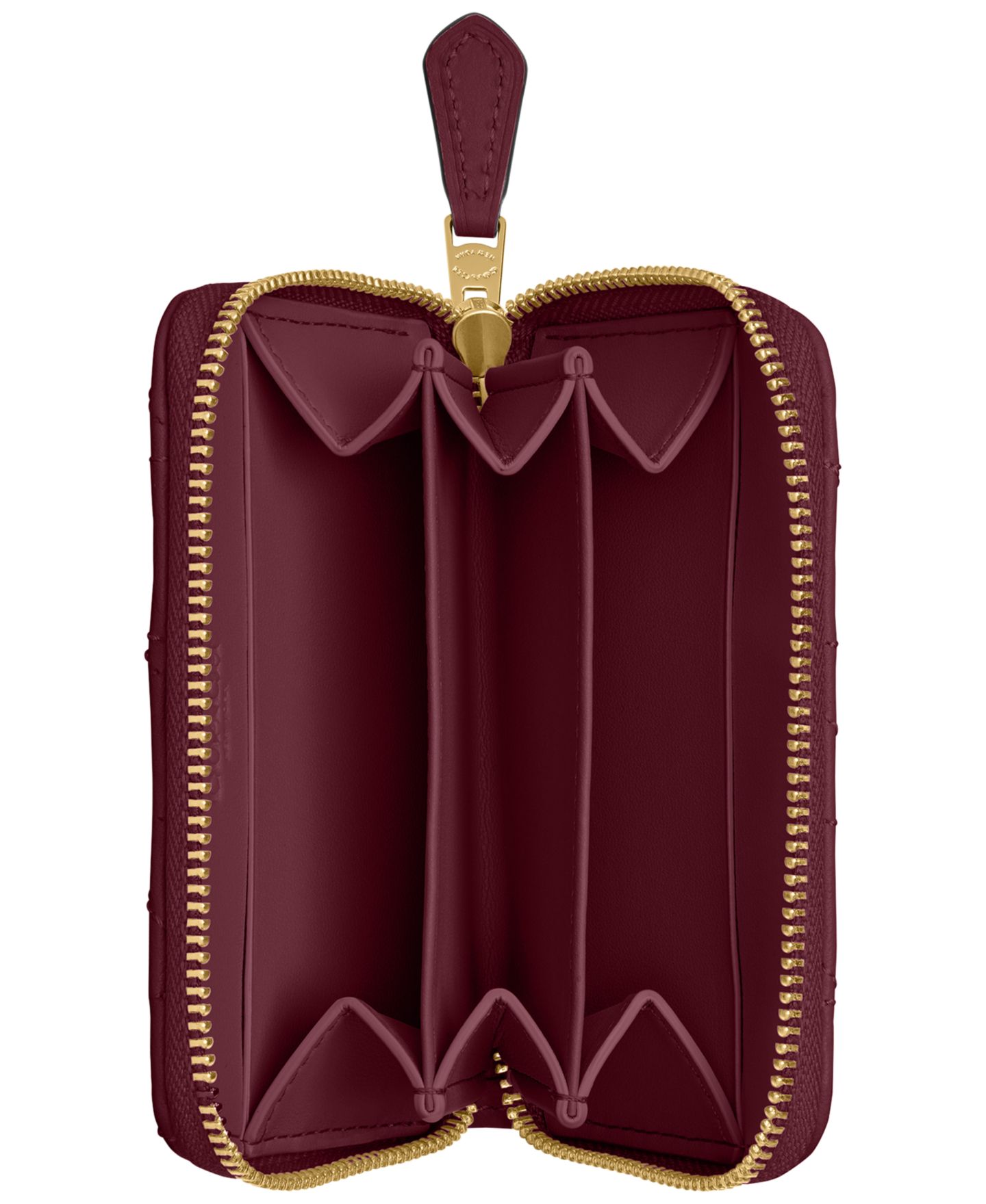 Кожаный кошелёк-картхолдер Coach на молнии, стёганый, Pillow, цвет: Латунный / Тёмный вишнёвый — фото 3