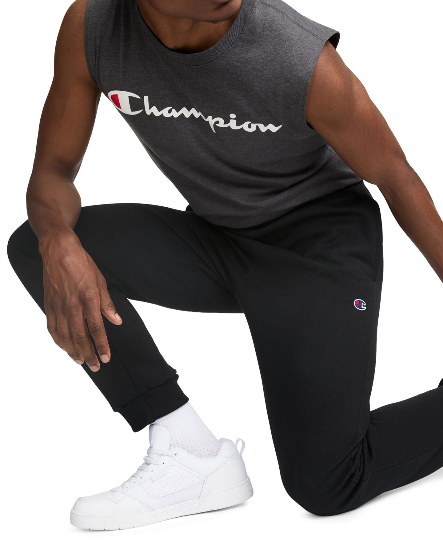 Мужские брюки Champion Midweight Regular-Fit Fleece Joggers, цвет: Чёрный — фото 3