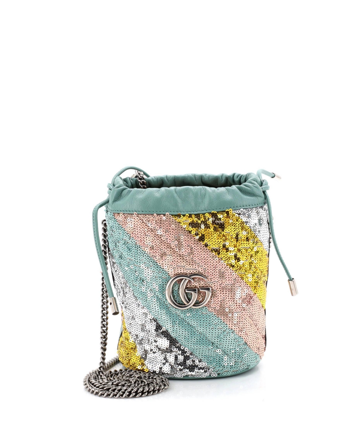 Pre-Owned Gucci Mini Gg Marmont Bucket Bag Diagonal Quilted Sequins - Black