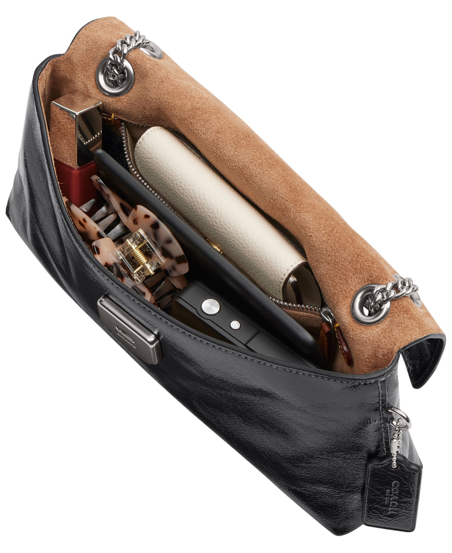 Женская сумка Coach Chelsea 26 из глазированной кожи на цепочке, на плечо, цвет: Чёрный / Серебряный — фото 4