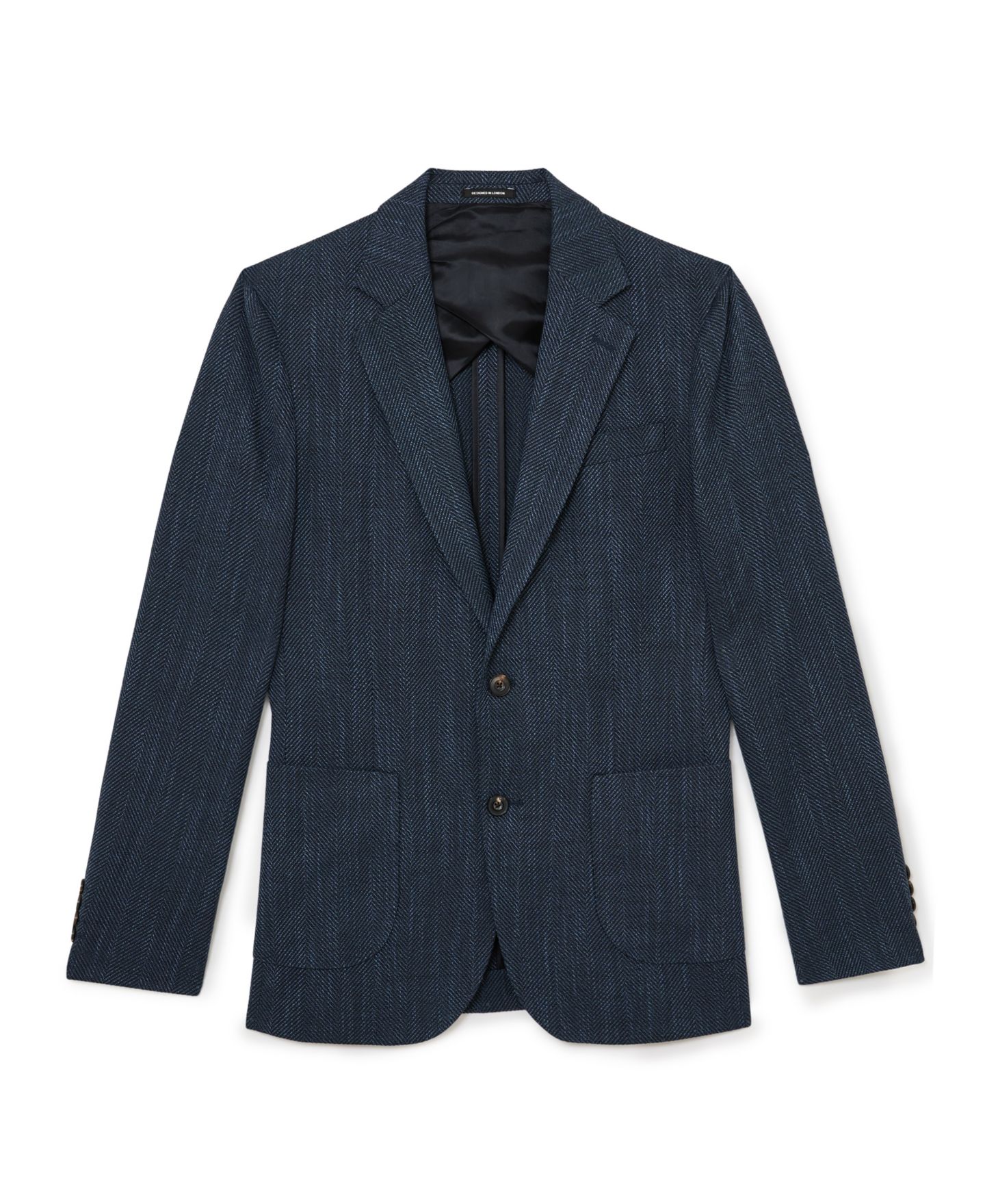 Мужской пиджак REISS Manci Herringbone Single-Breasted Tailored-Fit Blazer, цвет: Тёмно-синий — фото 2