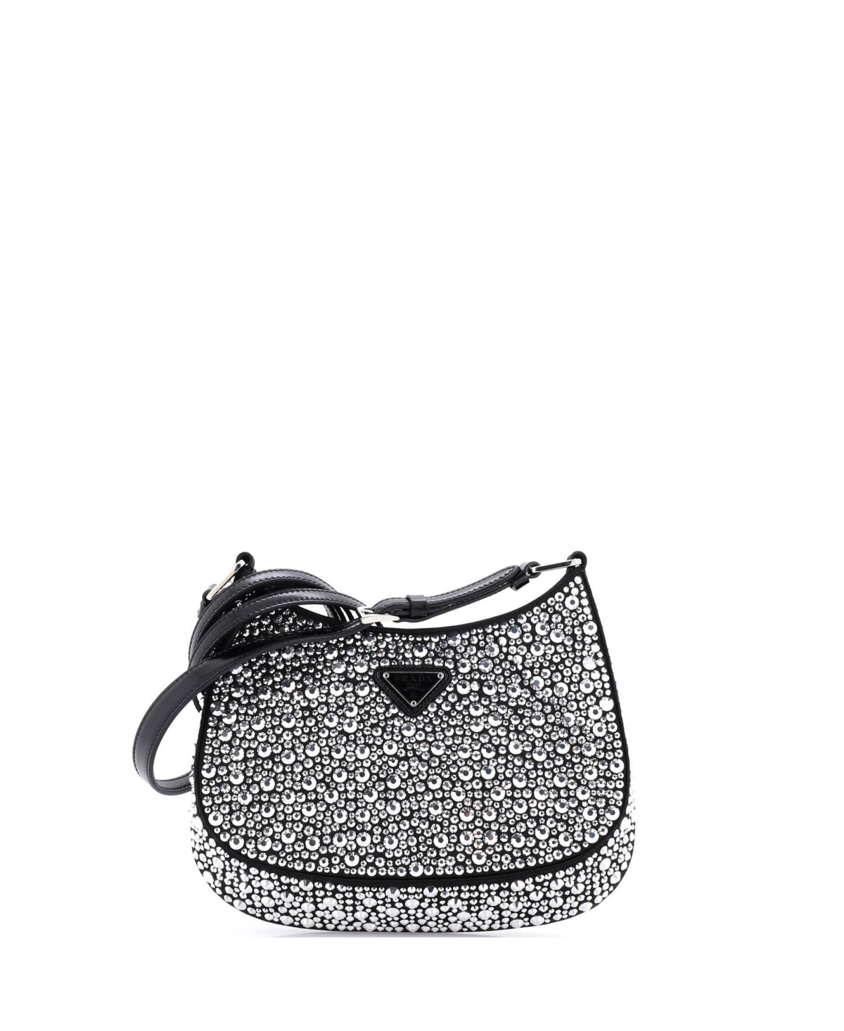 Pre-Owned Prada Small Cleo Shoulder Bag Crystal Embellished Satin - Black