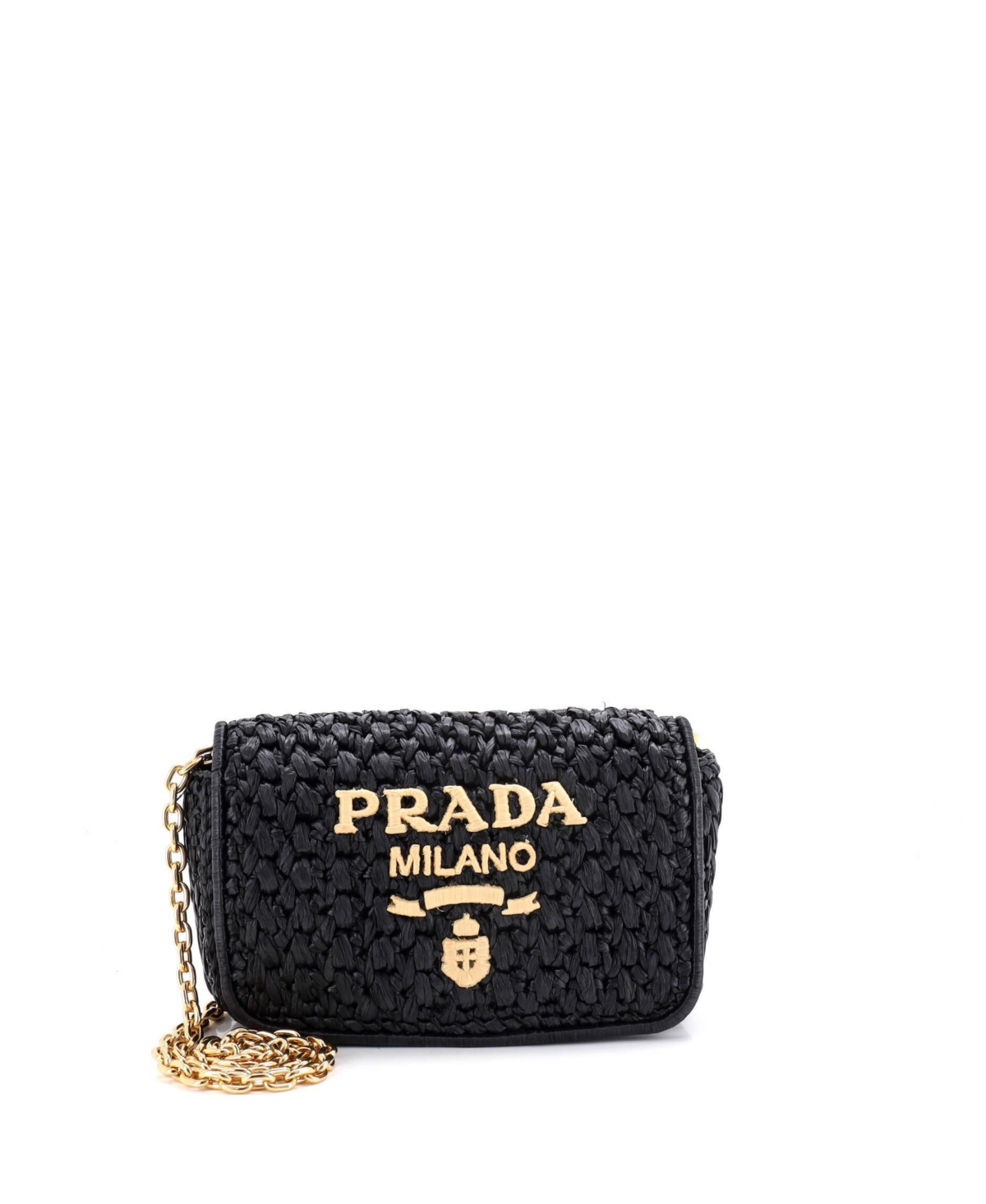 Pre-Owned Prada Mini Logo Chain Flap Shoulder Bag Raffia