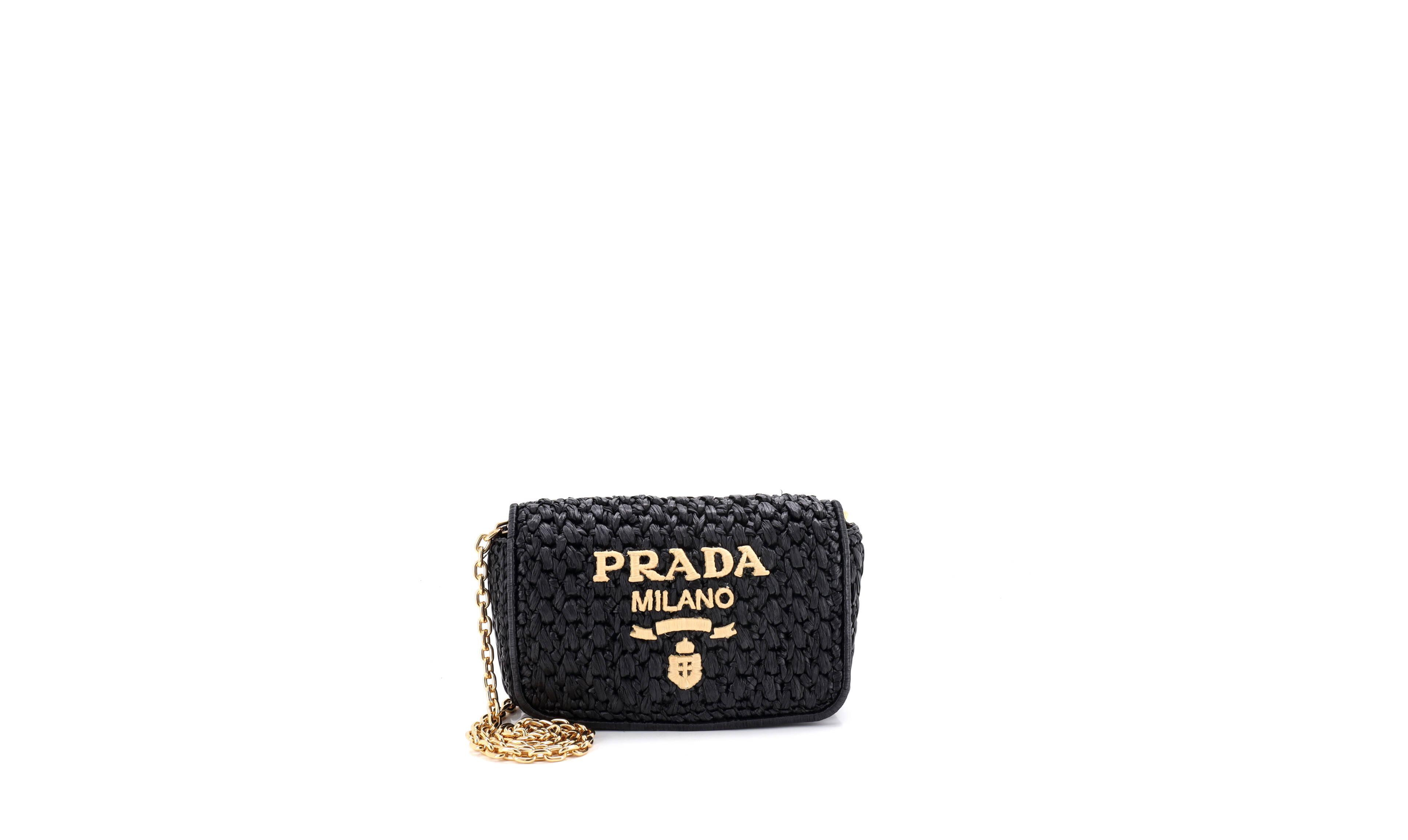 Pre-Owned Prada Mini Logo Chain Flap Shoulder Bag Raffia