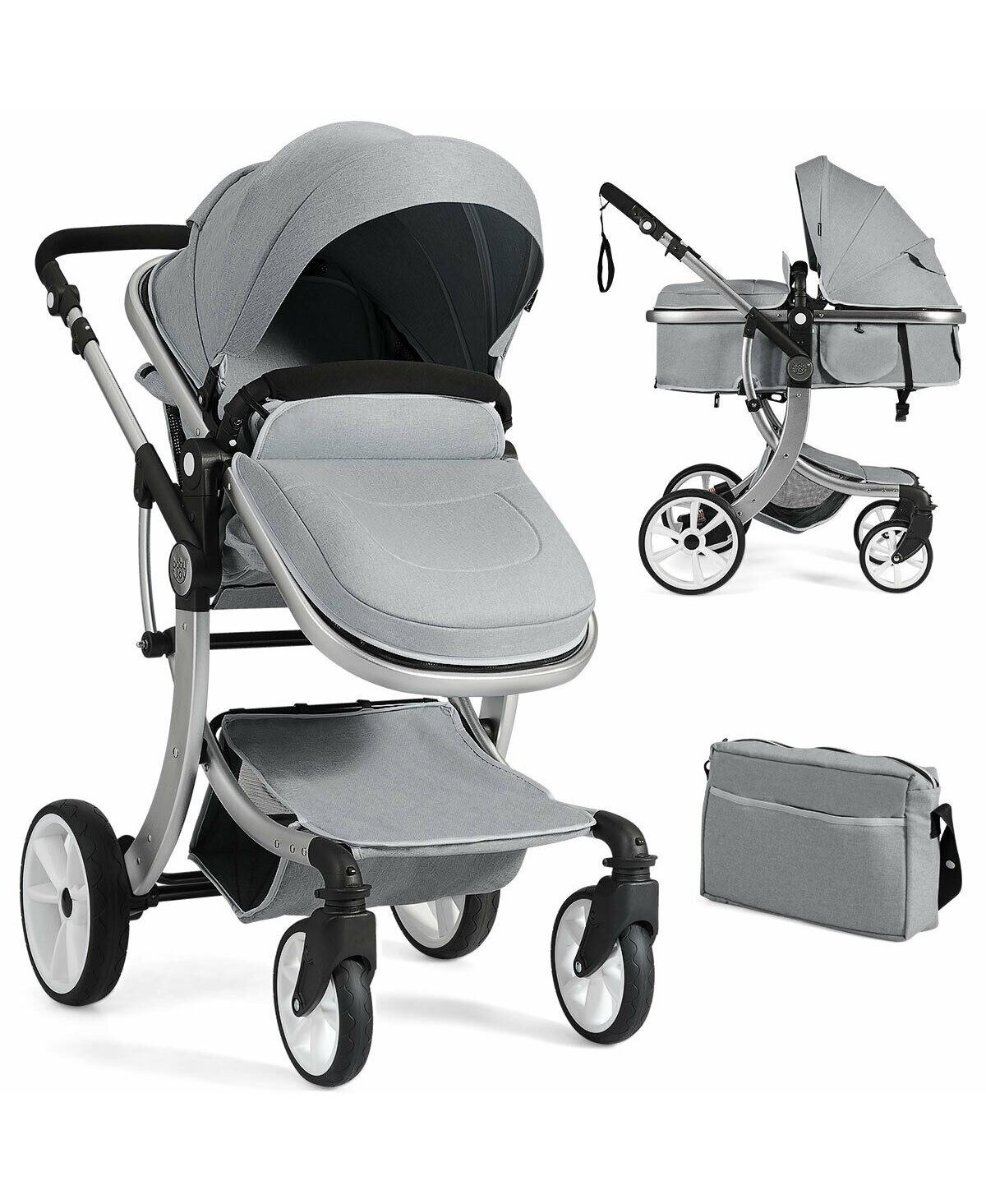 Costway Baby Folding Aluminum Bassinet Reversible Stroller