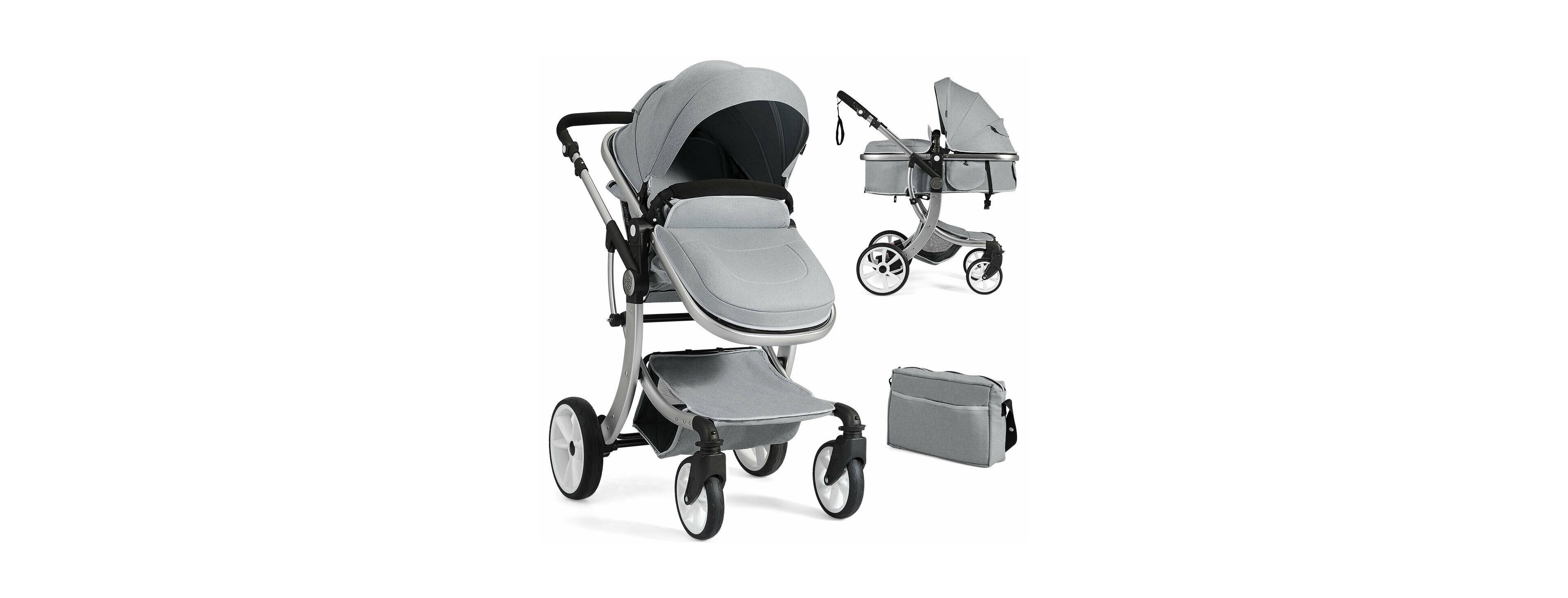 Costway Baby Folding Aluminum Bassinet Reversible Stroller