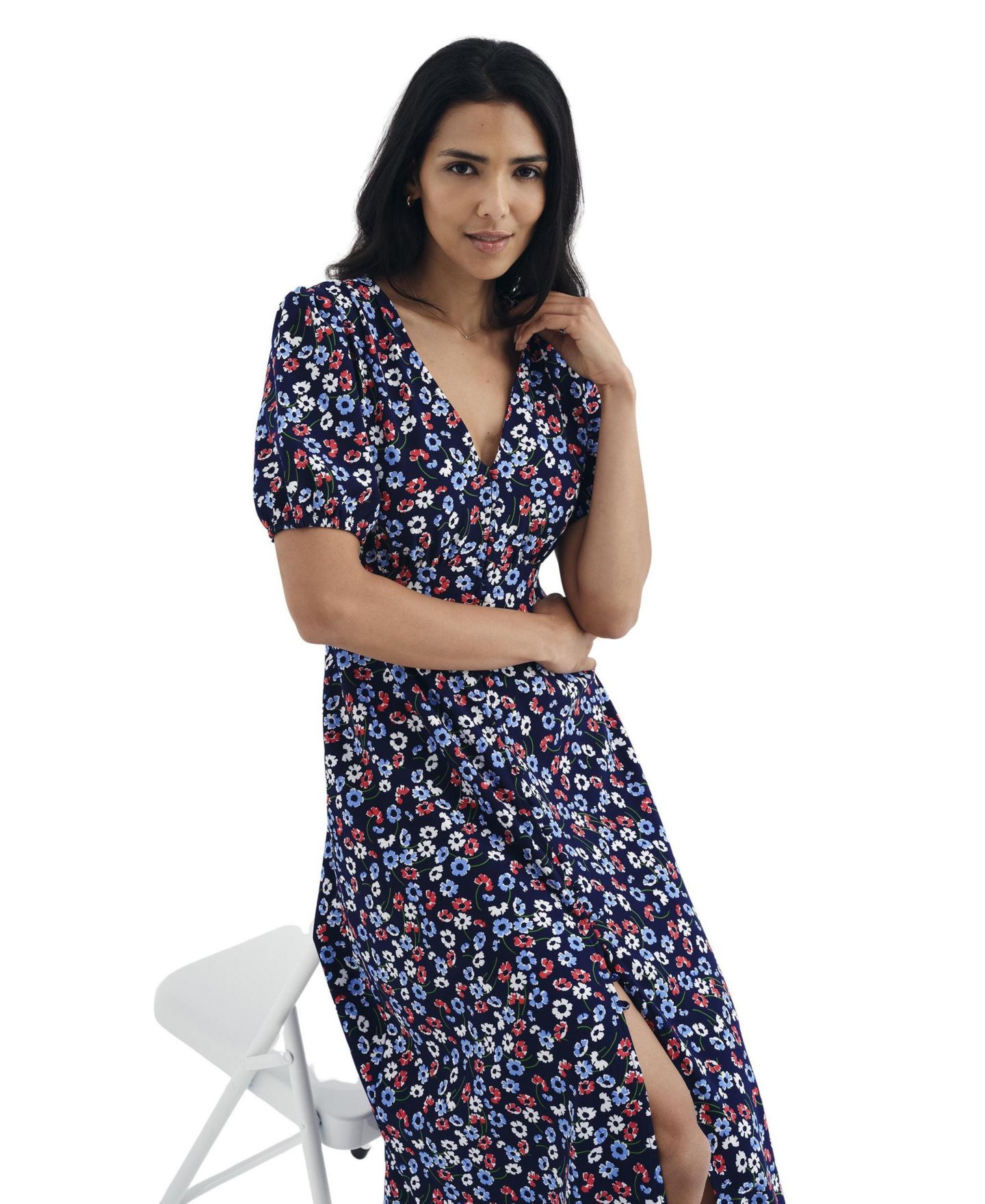 Женское платье Finery London Robyn Floral-Print A-Line Empire-Waist Midi, цвет: Тёмно-синий — фото 4
