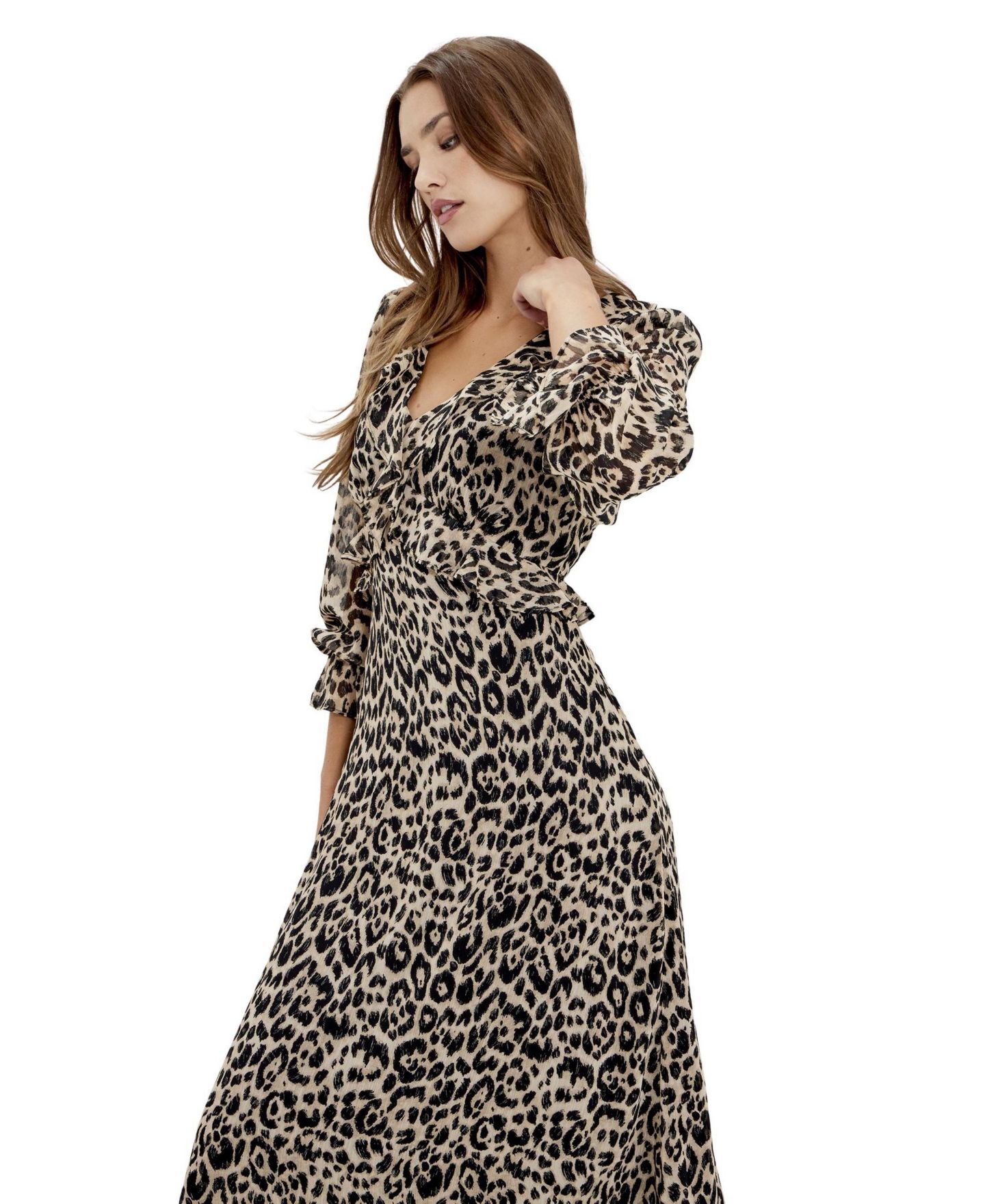 Женское платье Finery London Veronica Empire-Waist Animal-Print V-Neck Midi, цвет: Натуральный — фото 4