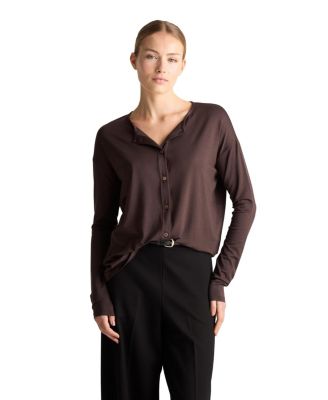 Women's Giza Lyocell-Blend Button-Front Crewneck Cardigan