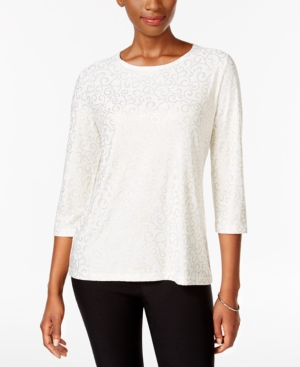 Jm Collection Petite Metallic Jacquard Top, Only at Macy's