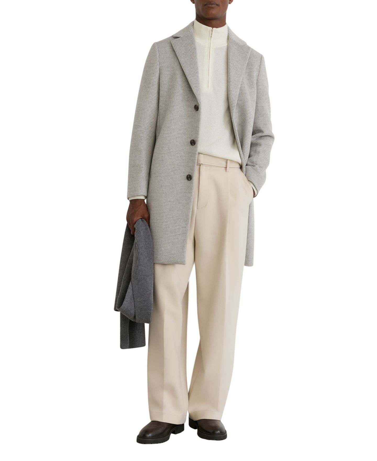 Мужское пальто REISS Dawn Wool-Blend Puppytooth Single-Breasted Overcoat, цвет: Мягкий серый — фото 3