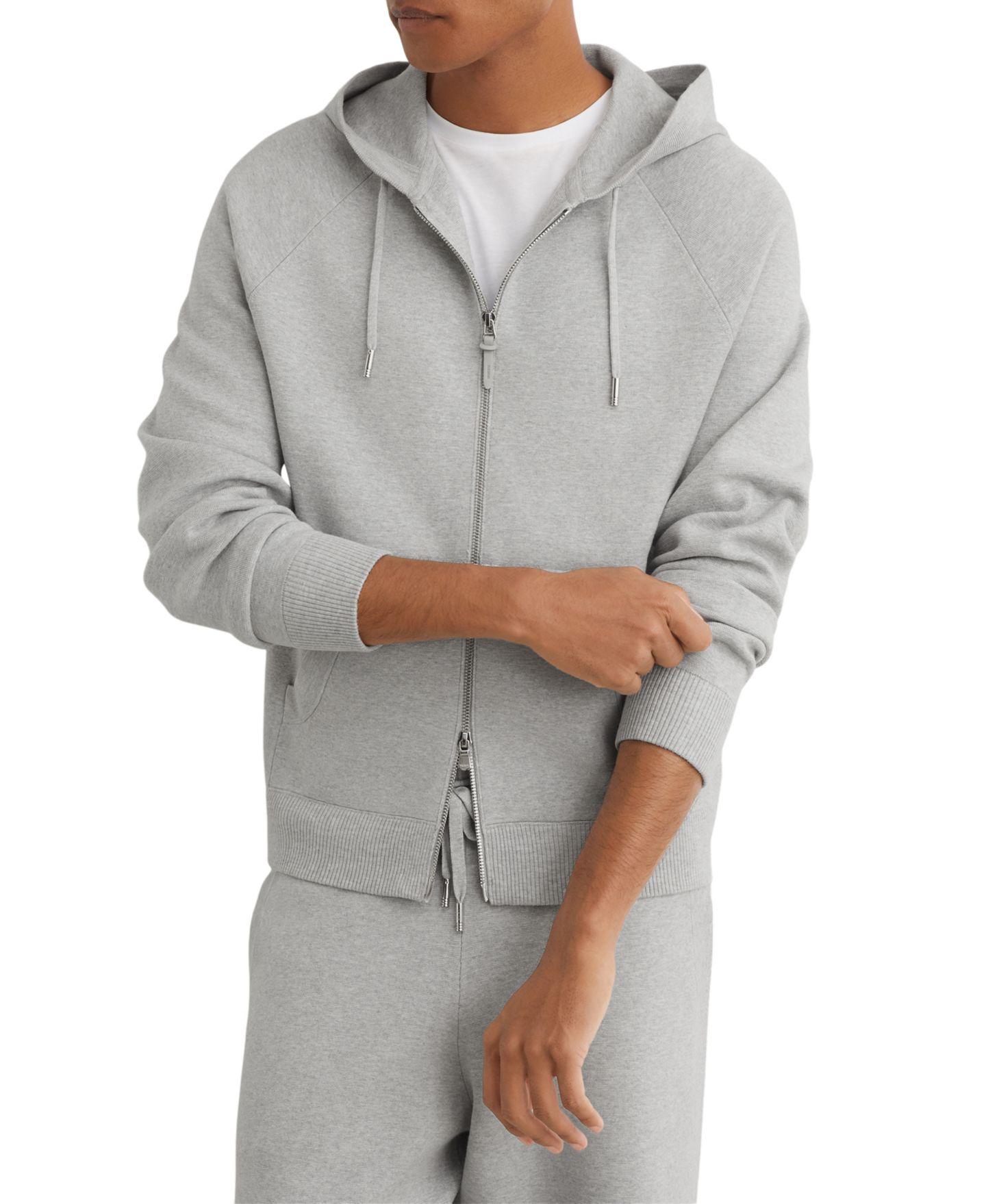 Мужское худи REISS Manchester R-Flex Full-Zip Milano Knit, цвет: Мягкий серый — фото 1