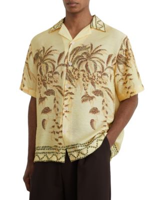 Men's Camino Palm-Print Short Sleeve Cuban Collar Shirt