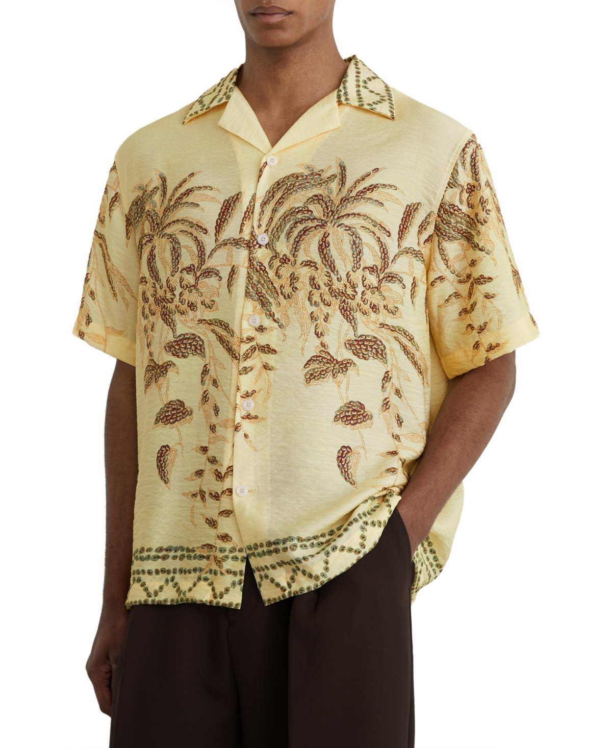 Reiss Men's Camino Palm-Print Short Sleeve Cuban Collar Shirt