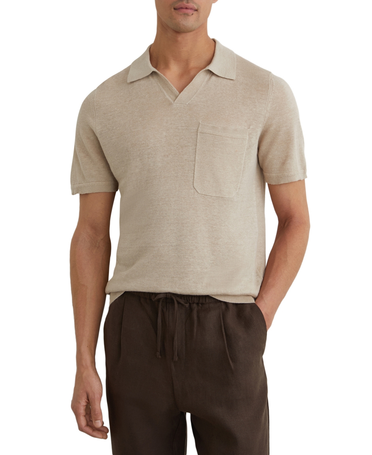 Reiss Men's Fairmont Slim-Fit Patch Pocket Linen Polo Shirt