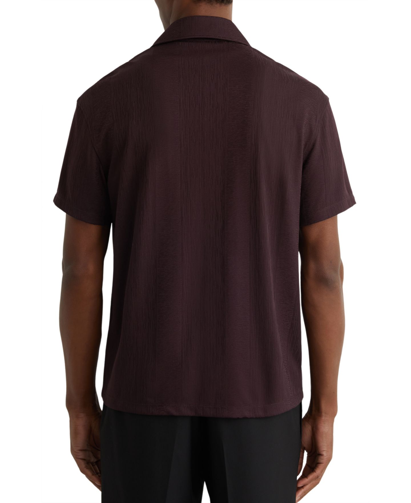 Мужская рубашка REISS Ando Jacquard-Stripe Cuban-Collar, цвет: Вишнёвый красный — фото 5