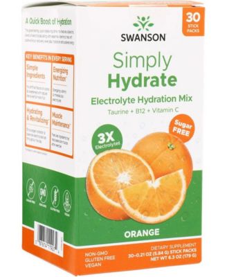 Simply Hydrate Sugar-Free Electrolyte Mix, 30 Packets, Variety Pack (Orange)