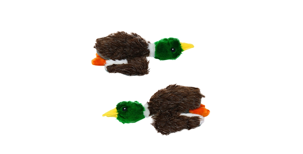 Mighty Jr Nature Flying Duck 2 Pack, Durable Plush Squeaky Dog Toy
