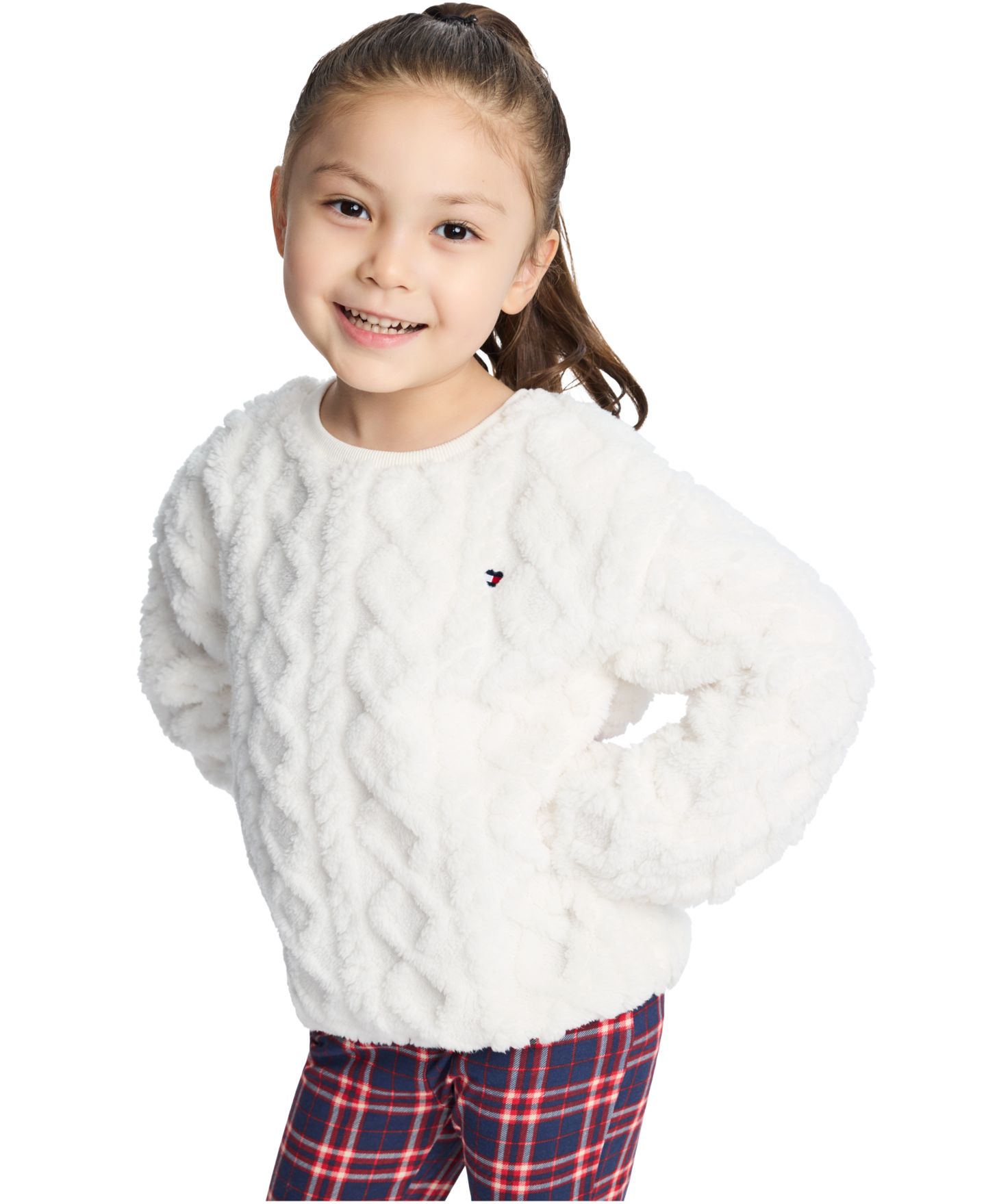 Tommy Hilfiger Toddler and Little Girls' 2T-6X Sherpa Cable-Knit Plaid Top and Leggings, 2-Piece Set, цвет: Клетчатый — фото 2