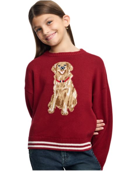 Свитер Tommy Hilfiger Intarsia Dog Drop-Shoulder для девочек, цвет: Мерло