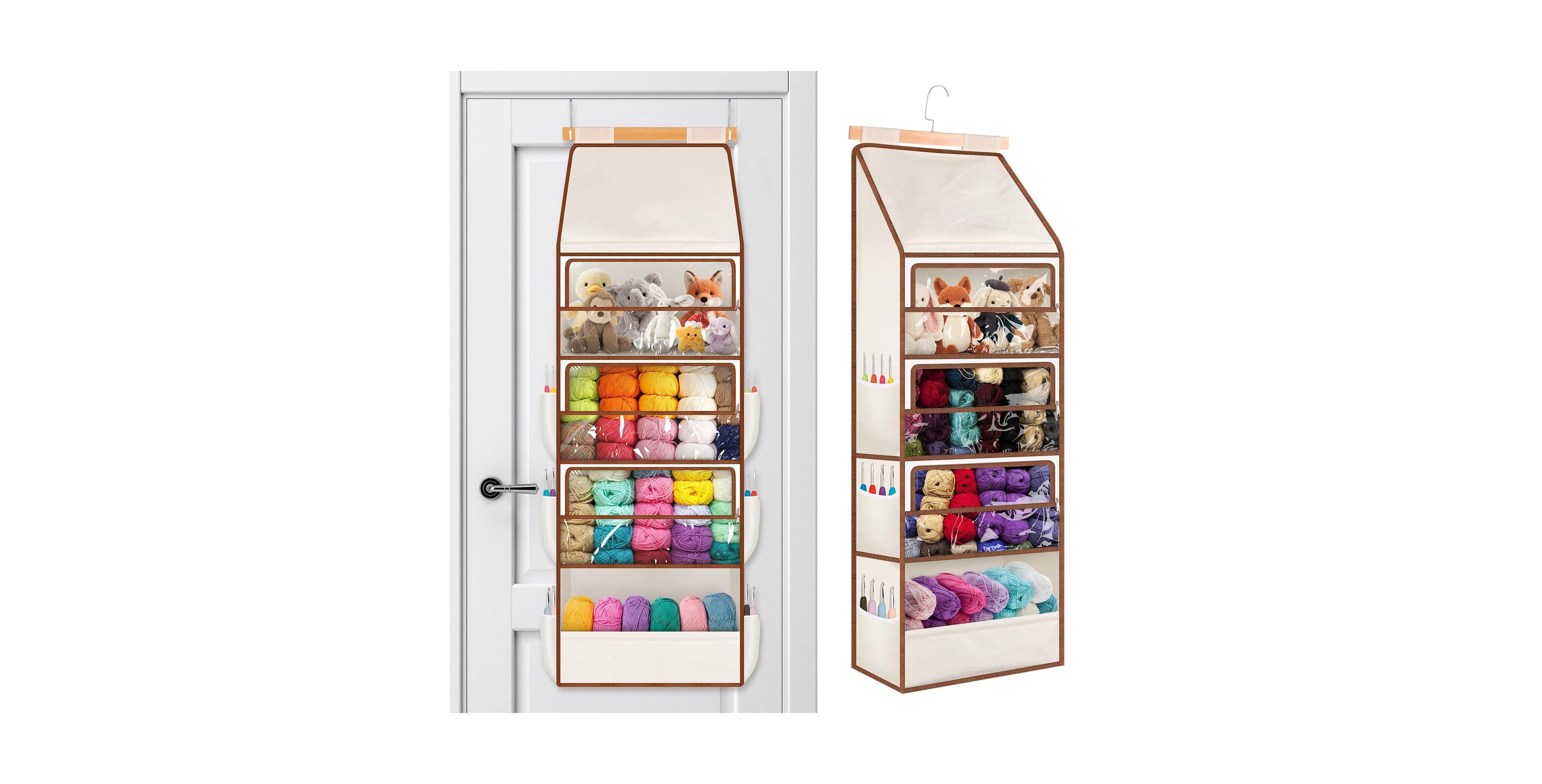 Aeelike Over The Door Yarn Storage Organizer Large Capacity Sturdy Wood Multi Compartment