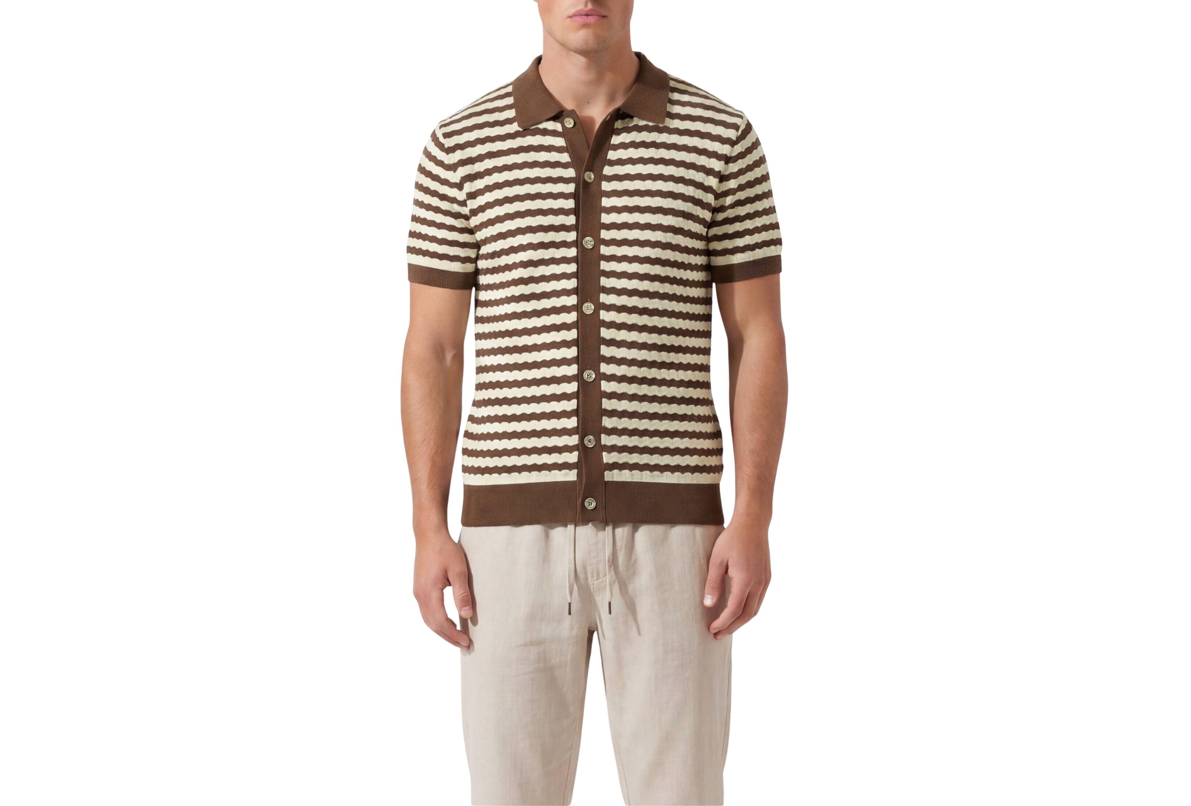 Walker & Hunt Men's Striped Resort Knitted Shirt
