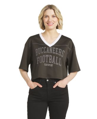 Women's  Pewter Tampa Bay Buccaneers Cropped V-Neck Jersey T-Shirt