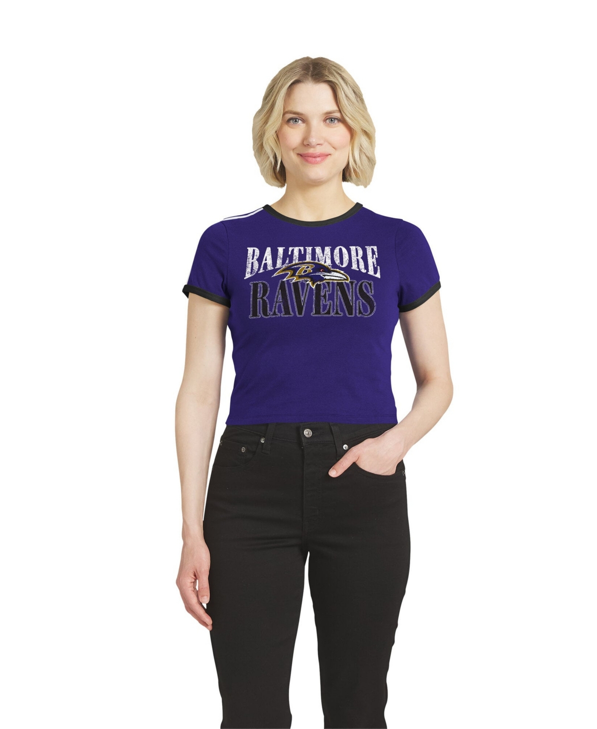 Wear by Erin Andrews Women's Baltimore Ravens Cropped Ringer T-Shirt