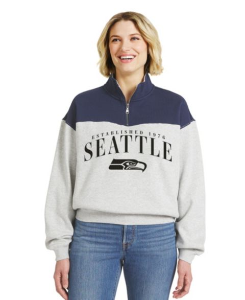 Женский свитер WEAR by Erin Andrews Heather Gray Seattle Seahawks Colorblock Half-Zip Pullover