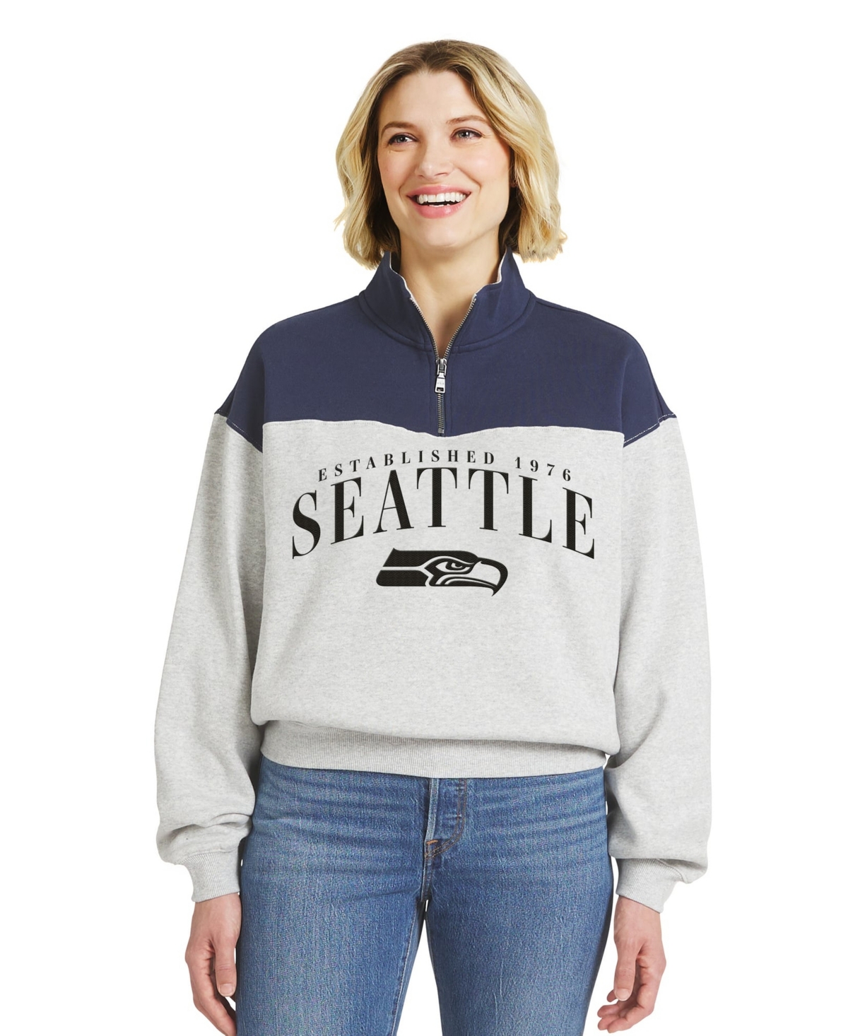 Wear by Erin Andrews Women's Seattle Seahawks Mock Neck Colorblock Half-Zip Pullover - Heather Gray